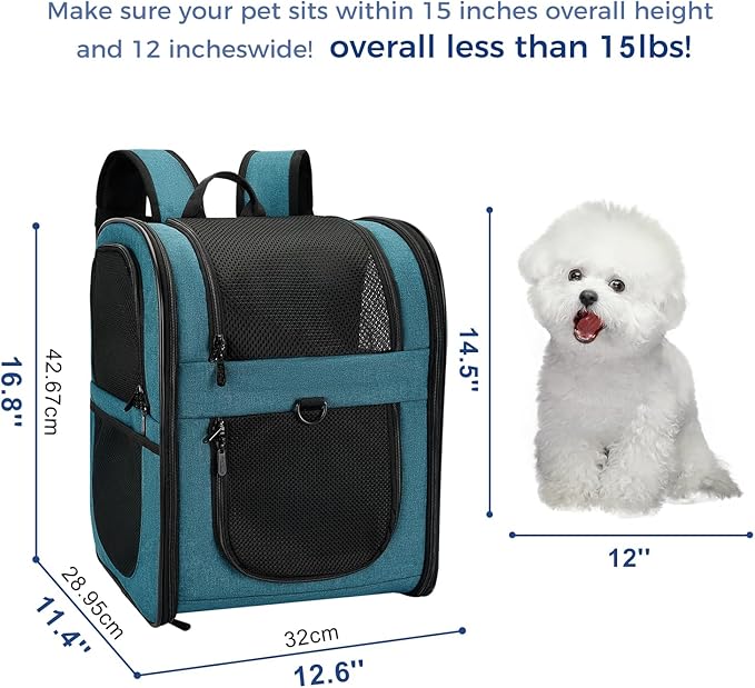 Apollo Walker Dog & Cat Carrier Backpack for 4-15lb Pets - Ventilated Safe Design with Padded Back Support, Breathable Mesh Pet Backpack for Hiking, Travel, Outdoor (Teal)