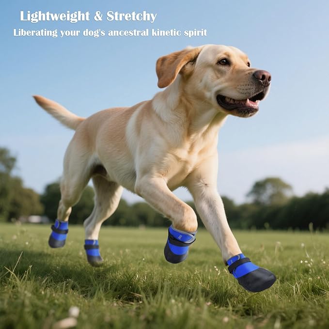 Dog Shoes Lightweight Dog Boots-Breathable Knitted Paw Protector with Adjustable Strap for Hot Pavement, Rain Walking, Hardwood Floors Anti Slip Reduce Noise, Prevent Licking Paws(Blue,M)