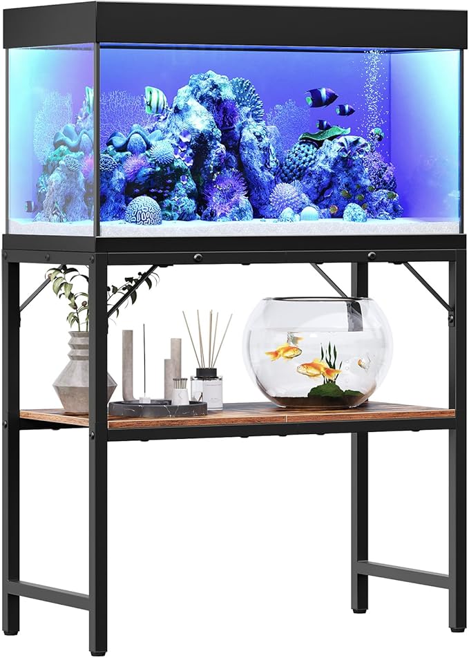 30 Gallon Fish Tank Stand, Aquarium Stand with 2-Tier Storage Shelves, Heavy Duty Breeder Turtle Terrarium Stand Rack for Home Office, 30.0" L x 11.8" W x 24.4" H, Rustic Brown FTHR3001