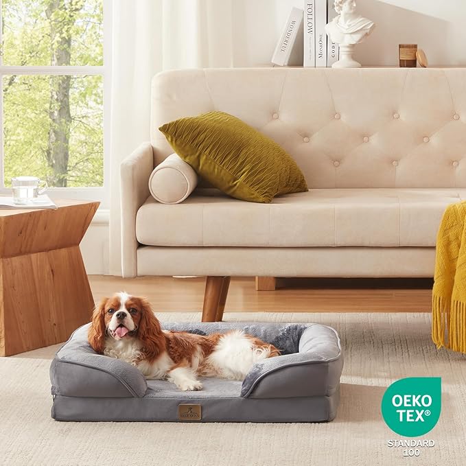 Bedfolks Orthopedic Dog Bed, Waterproof Dog Sofa Bed for Medium Dogs, Egg Foam Pet Couch Bed with Removable Washable Cover and Nonslip Bottom, Dark Grey