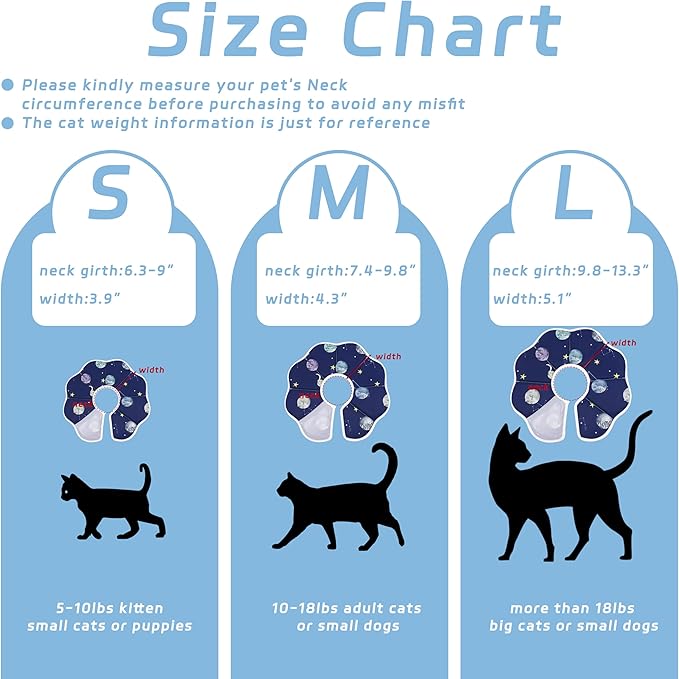 Soft Adjustable Cat Cone Collar, Comfortable Recovery Collar for Cats After Surgery (Blue, Large)