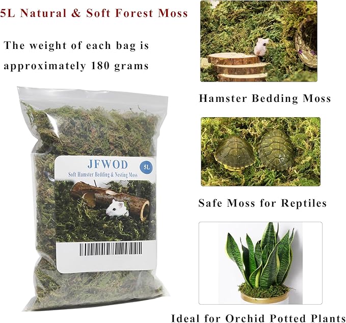 5L Forest Moss for Hamster Syrian Gerbils Bedding, Natural Moss Perfect for Potted Plants, Terrariums, Reptile Tanks and Live Creature Projects