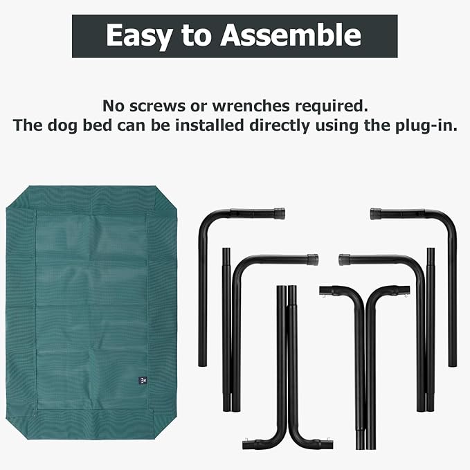 Elevated Dog Bed for Outdoor, Extra Large Raised Dog Cot with Washable Mesh, Cooling Pet Cot Chew Proof for Outside Camping, 47 inch Green