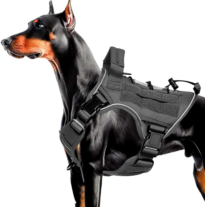 Heavy-Duty Tactical Dog Harness for Large Dogs, No Pull Adjustable Reflective Pet Vest with Molle System, K9 Military-Grade Control for Service Training, Outdoor & 10+ Breeds, Gray, Medium