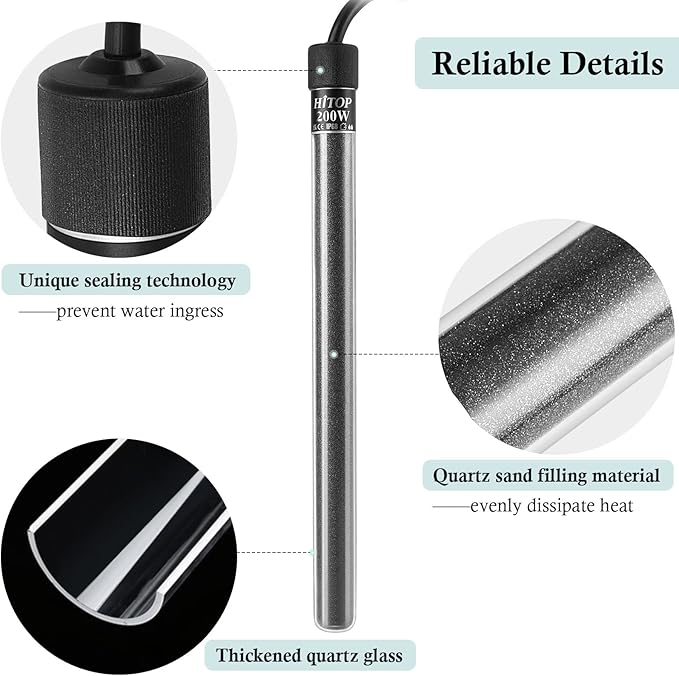 HITOP Compact Submersible Aquarium Heater - 200W Digital Heater for Fish Tank Turtle Tank 25-50 Gallon, Saltwater and Fresh Water with Temperature Controller
