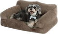 Hollypet Fluffy Plush Pet Sofa Soft Calming Pet Sofa Beds for Medium Small Cats and Dogs, Dark Brown