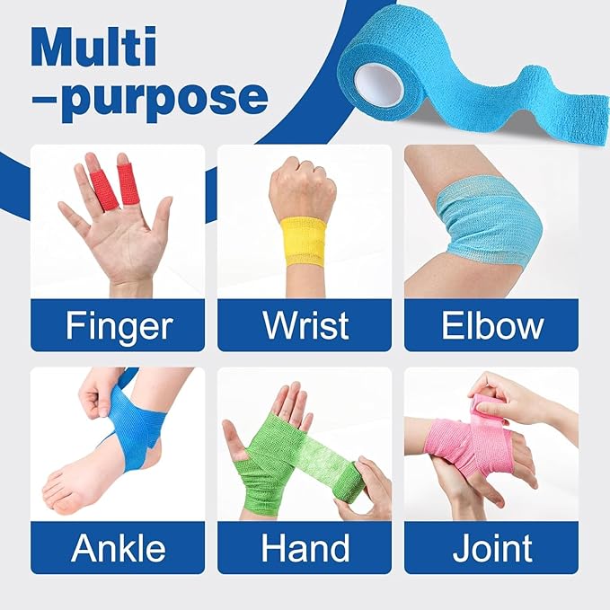 AZEN 120 Pack Self Adhesive Bandage Wrap, 2" X 5 Yards Elastic Cohesive Bandage Wrap, Color Athletic Tape, Vet Wrap, Ankle Tape