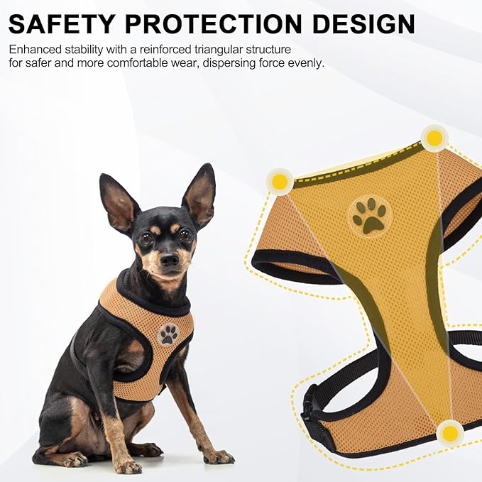 BINGPET No Pull Dog Harness,Soft Mesh Breathable All Weather Vest Harness,Safety Protection Design Durable Adjustable Step-in Easy Walk Dog Harness for Small Medium Large Dogs(Beige,XS)