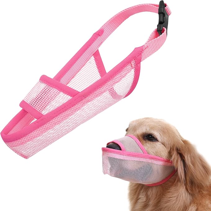 Crazy Felix Nylon Dog Muzzle for Small Medium Large Dogs Poodle Labrador Golden Retriever Doberman, Air Mesh Breathable and Drinkable Pet Mouth Guard for Anti-Biting Chewing Scavenging(L, Pink)