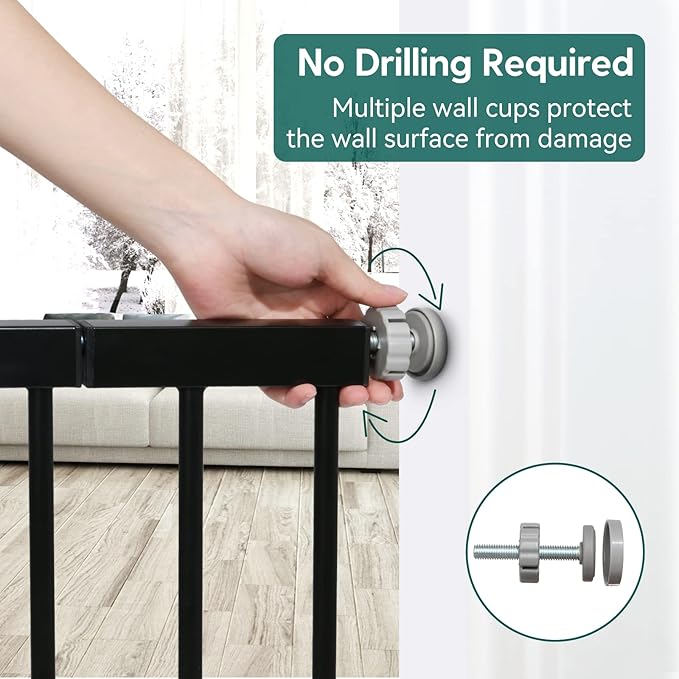 Babelio Baby Gate for Doorways and Stairs, 29-48" Auto Close Dog Gate, Easy-Install Pressure Mounted Satey Door, No Drilling Safety Gate for Child and Pets, 2 Pack, Black