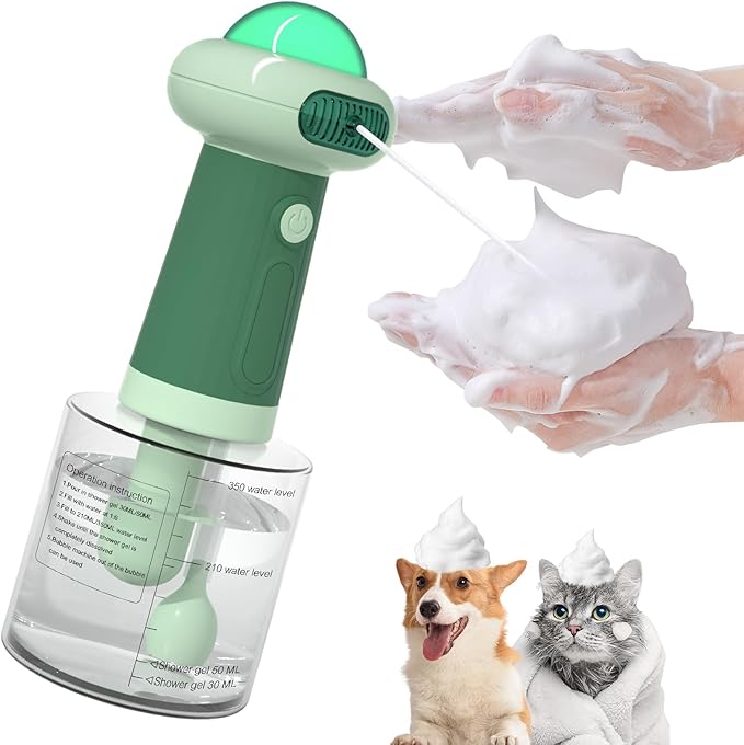 Electric Dog Shampoo Dispenser,IPX7 Cat Shampoo Sprayer,Pet Bath Supplies Automatic Foaming Shampoo Dispenser for Dog Deep Cleaing,Kitchen Sink，Bathroom Green