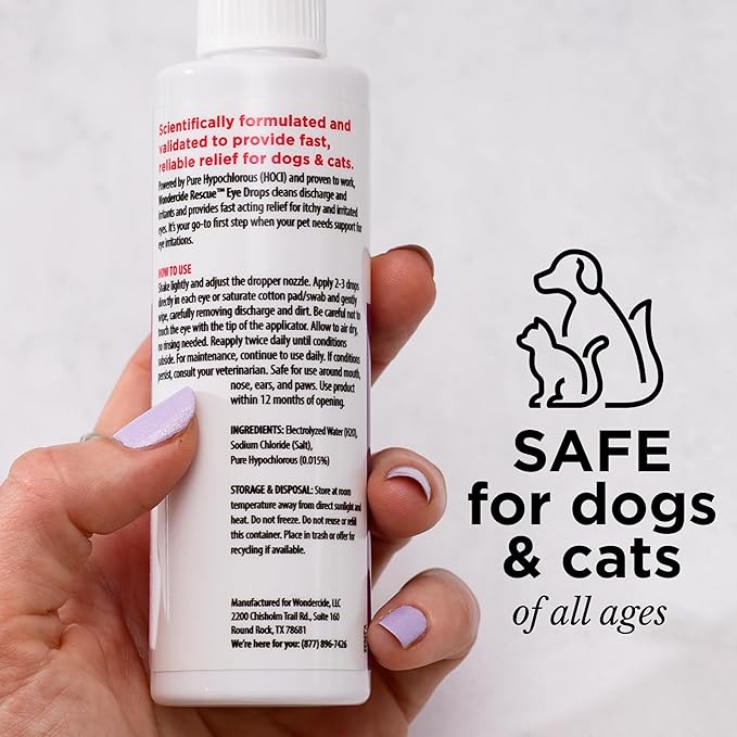 Wondercide Rescue - Eye Drops and Wash for Pets - Relief for Dogs and Cats from Allergies, Itchy Red Irritated Eyes, Discharge - with Pure Hypochlorous - 4 oz