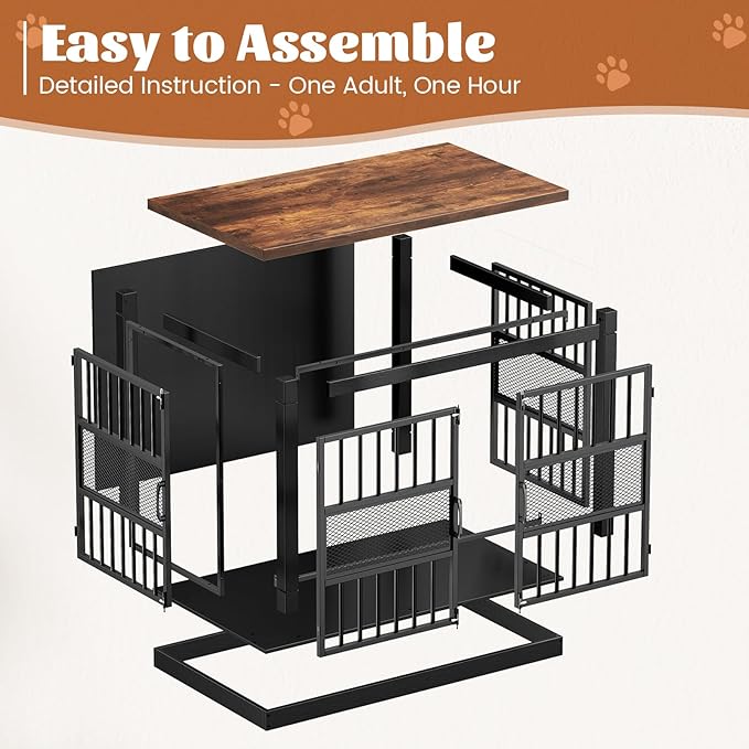 VOPEAK 40" Dog Crate Furniture, Chew Resistant Dog Crate for Dogs, Heavy Duty Dog Crates Dog Kennel Cage Indoor with Double Doors, End Table for Bedroom Living Room, Black