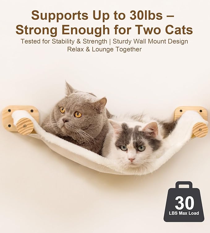 Cat Wall Hammock Shelves, Dual-Sided Cat Bed with Canvas & Plush Fabric, Wall Mounted Shelf for Large Cats, Space-Saving Perch for Lounging & Napping