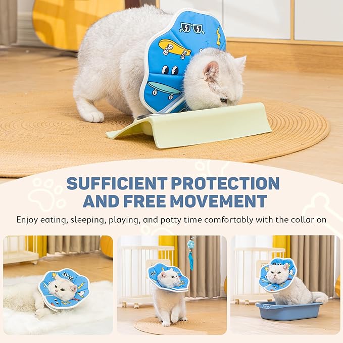 Avont Soft Cat Recovery Cone Collar, Adjustable Lightweight Kitten E-Collar for Small Dogs, Comfortable Neck Donut Stop Licking Scratching After Surgery -Skate(M)