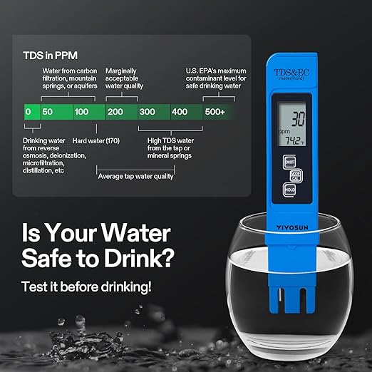 VIVOSUN Digital pH and TDS Meter Kits, 0.01pH High Accuracy Pen Type pH Meter ± 2% Readout Accuracy 3-in-1 TDS EC Temperature Meter for Hydroponics, Pool and Aquarium, Yellow Blue, UL Certified