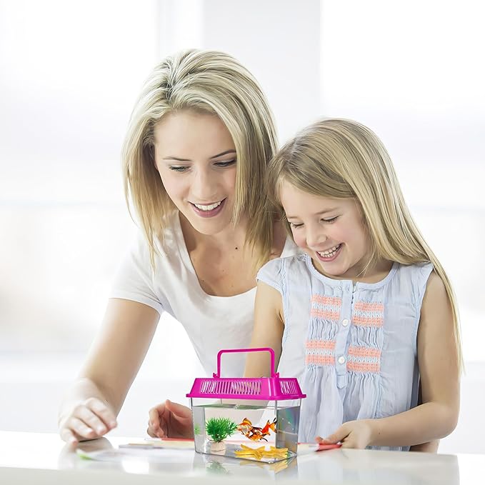 Mini Handheld Aquarium Pet Box, 4Pcs Portable Fish Tank Plastic Turtle Tank with Lid Handheld Fish Tank Clear Reptile Terrarium Hamster Box for Fish Snakes Aquarium