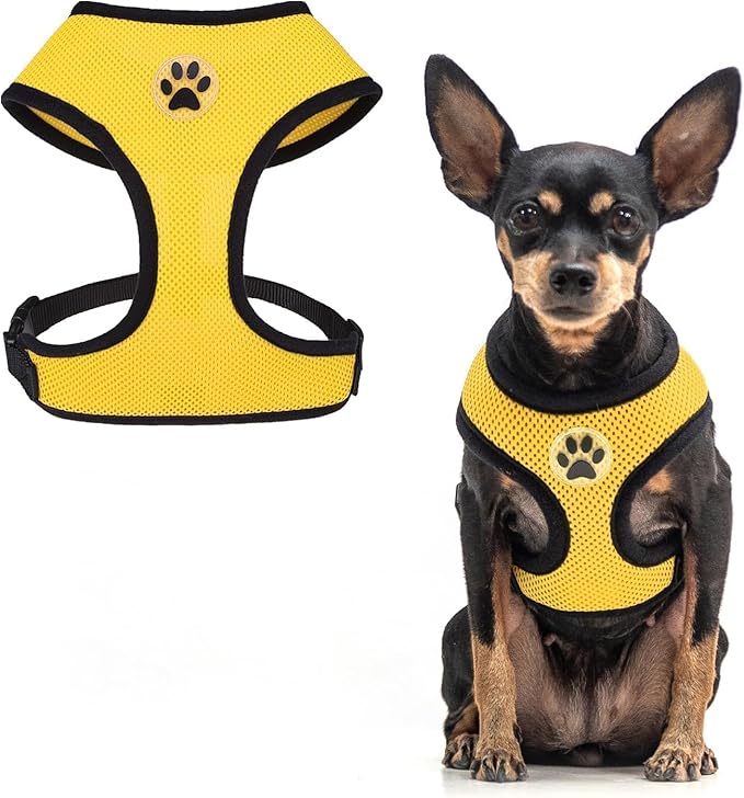 BINGPET No Pull Dog Harness, Soft Mesh Breathable All Weather Vest, Safety Protection Design, Durable Adjustable Step-in Easy Walk Harness for Small Dogs (Yellow, XS)