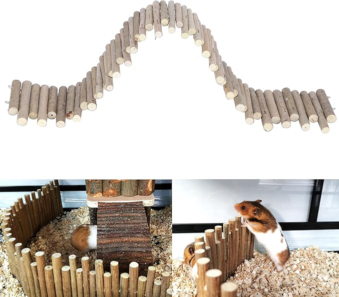 Ejoyous Hamster Wooden Bridge, Wood Ladder Hamster Fence Hideout Cage Bedding Climbing Toys for Syrian Hamsters Gerbil Small Animals (60CM Fence)