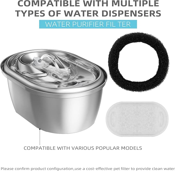 Cat Water Fountain Filter Compatible with Stainless Steel Dispenser, Efficient Filtration with Coconut Shell Activated Carbon and Fresh Water (4 Filters+4 Sponges)