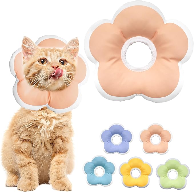 Cat Cone Collar Soft, Waterproof Cats Cones to Stop Licking After Surgery, Adjustable Soft Elizabeth Cats Collars for Wound Healing, Flower Shape Cat Recovery Collar (Pastel Orange, X-Small)