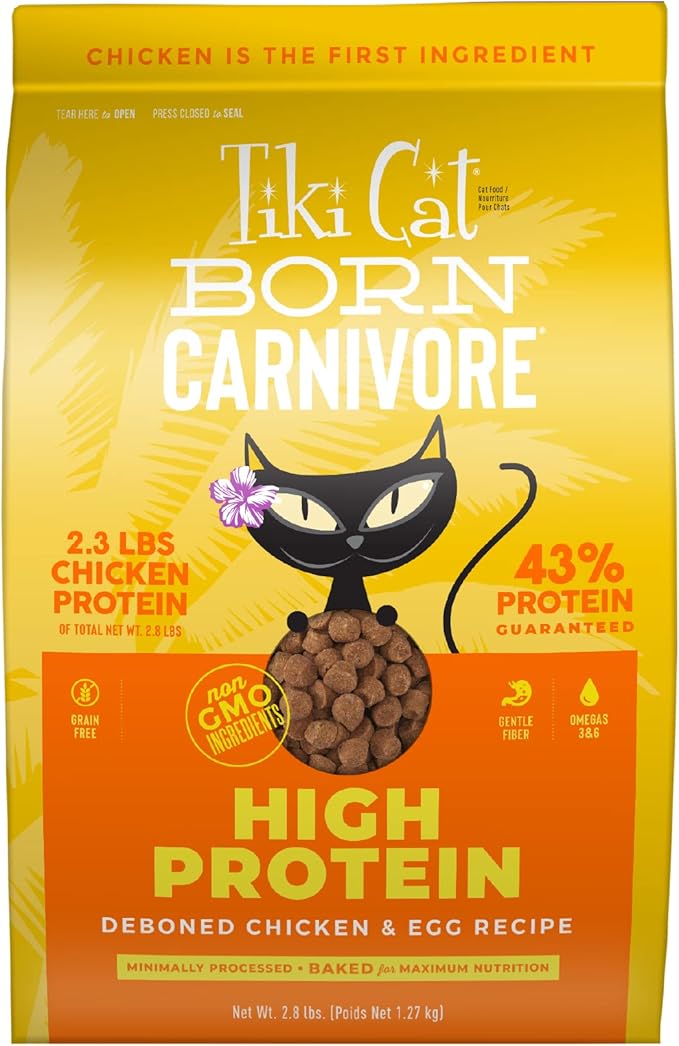 Tiki Cat Born Carnivore High Protein Dry Cat Food, Deboned Chicken & Egg, 2.8 lbs. Bag