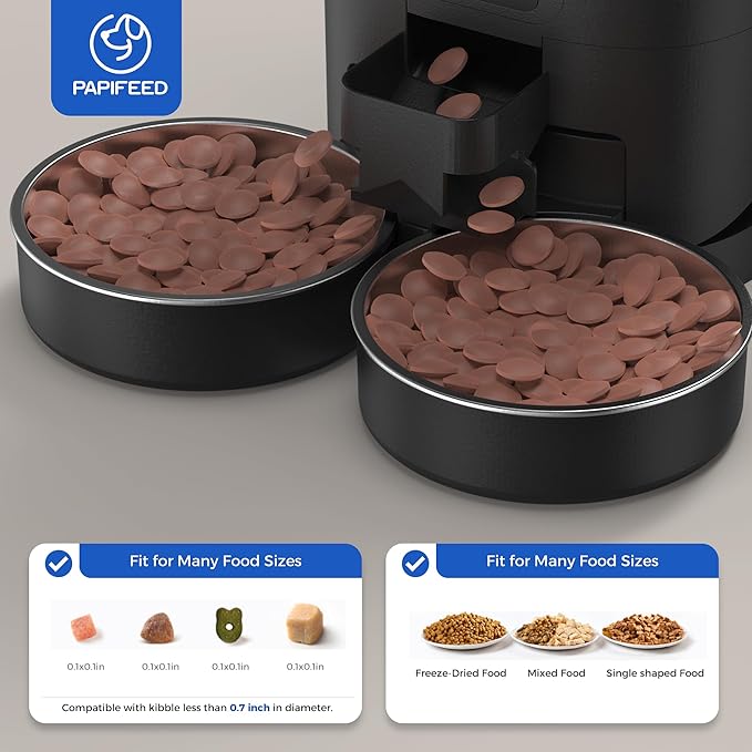 PAPIFEED 7L Automatic Cat Feeder for 2 Cats - 2.4G WiFi Timed Auto Feeder with APP Control, Cat Food Dispenser with Alexa for Multiple Cats, Detachable for Easy Clean, 1-10 Meals Per Day - Black