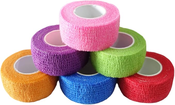 6 Pack 1" x 5 Yards Self Adhesive Bandage Wrap Breathable Cohesive Vet Wrap for Pets, Elastic Self-Adherent Tape for Sports, Wrist, Ankle (Mixed Colors)