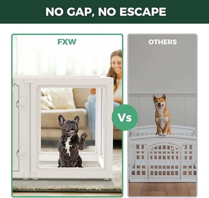 FXW AuraSpace Acrylic Indoor Unleashed Dog Playpen for Small and Medium Dogs, 30 Inch, 8 Panels, White
