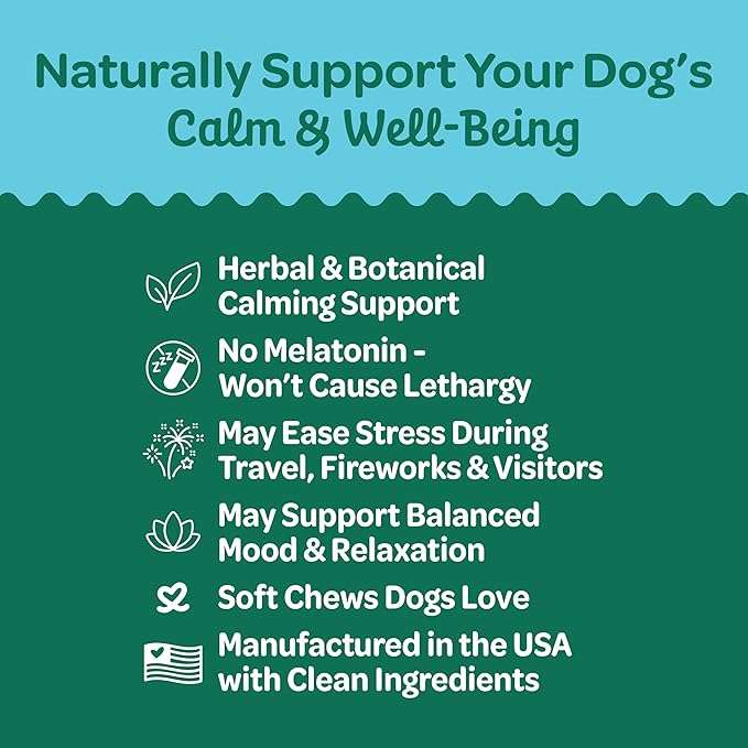 Wholesome Pride Calming Supplement for Dogs - 90 Soft Chews - Natural Anxiety Relief, Separation & Noise Stress Support with Herbal Ingredients, No Melatonin, Non-Drowsy