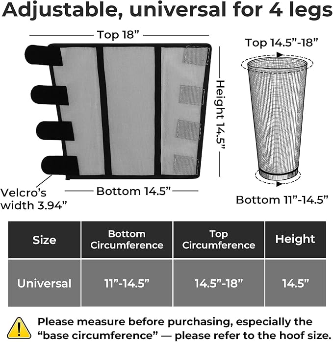 Mesh Horse Fly Boots Set of 4，Adjustable and Universal Loose Fitting & Non-Slip Horse Fly Leggings for Horses,Reduce Stressful Stomping (Grey)