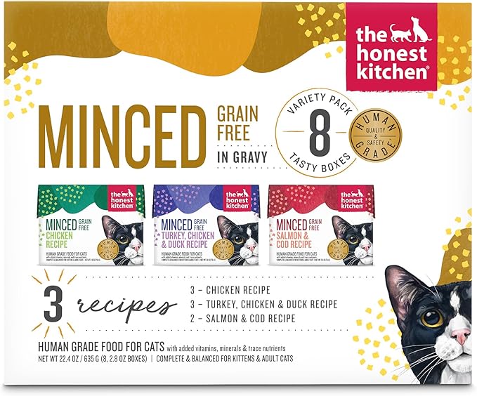 The Honest Kitchen Minced - Grain Free Wet Cat Food with Bone Broth Gravy Variety Pack, 2.8 oz (Pack of 8)