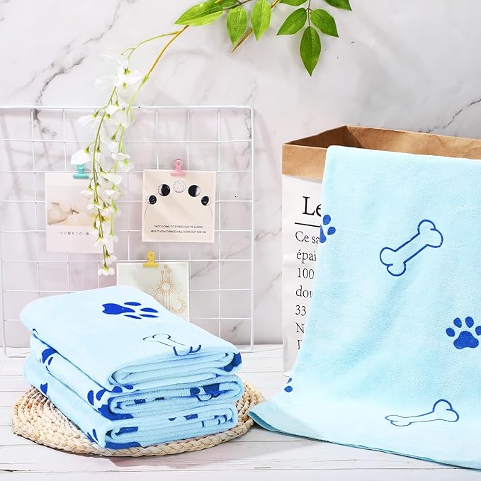 Chumia 4 Pcs Dog Towels for Drying Dog Puppy Bulk Microfiber Absorbent Paw Towel Pet Bathing Supplies Quick Drying for Medium Cats Pets Shower(24 x 40 Inch,Light Blue)