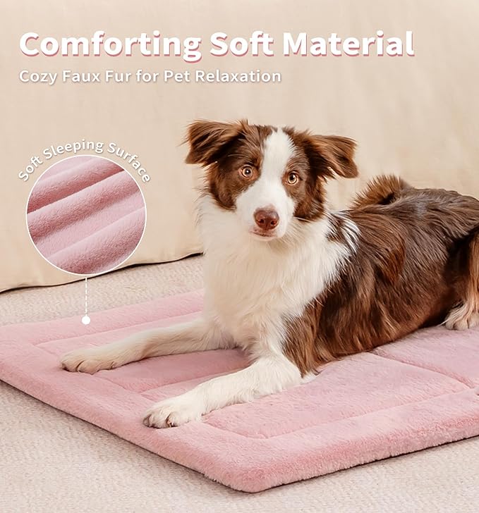 MADE 4 PETS Dog Crate Pad Bed for Medium Large Dogs, Washable & Reversible, Anti-Slip Kennel Mat for Cozy Sleeping, Soft Fluffy Dog Bed for Indoor & Outdoor Use, 35"x23", Pink