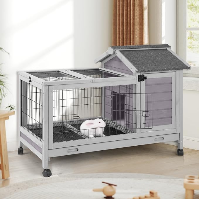 AIVITUVIN Rabbit Hutch Indoor with Wire Rabbit Cage Outdoor Bunny Cage with Run Guinea Pig Cage Leakproof Pull Out Tray