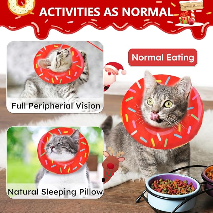 Cat Cone Collar Soft, Cat Recovery Collar for Wound Healing Cute Donut Adjustable Kitten Cones to Stop Licking Comfortable Lightweight Neck Elizabethan Collars for Kittens After Surgery