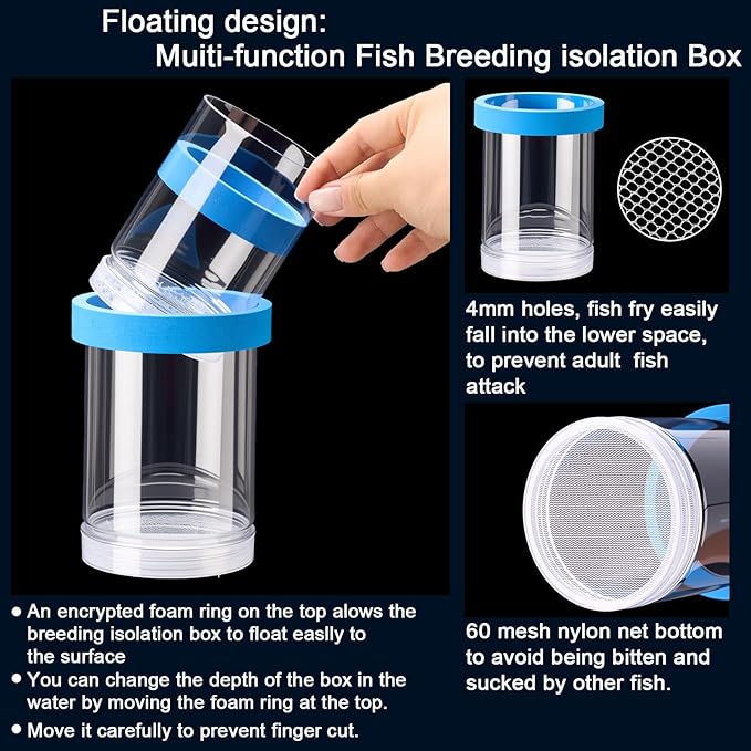 2 Pcs Breeder Box for Fish Tank Aquarium Breeder Separation Net Breeding Box with Suction Cup for Small Fish Shrimp Clownfish Guppy