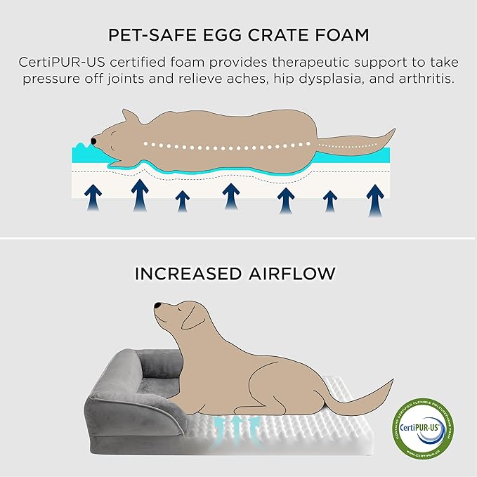 Bedsure Orthopedic Dog Beds Large Sized Dog - Washable Large Dog Cat Bed Waterproof, Comfort Dogs Couch Sofa with Washable Removable Cover, Pet Bed with Nonskid Bottom, Light Grey, 35"
