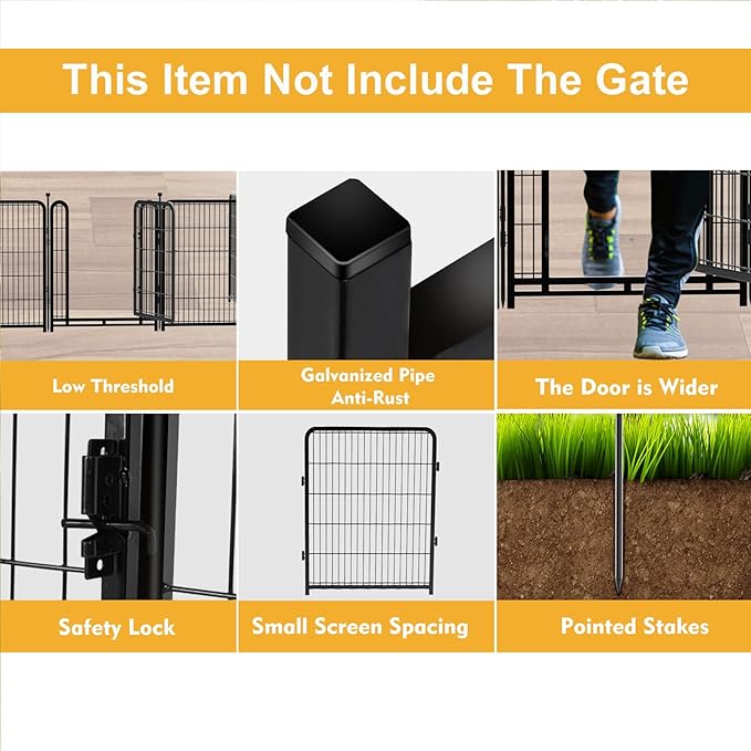 Doorless 48 in(H) Decorative Garden Fence and Borders, 12 Panels Total 26.6 Ft(L), Outdoor Dog Fence, Fencing for Garden Beds, Dog Play Pen Outdoor, Flower Bed Fencing, Black