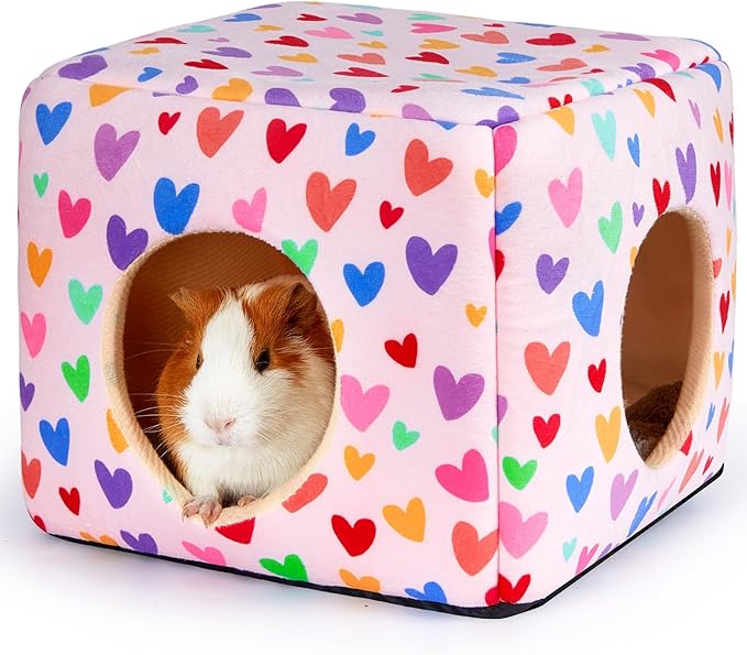 Bienbee Guinea Pig Hideout, Washable Guinea Pigs House Cozy Guinea Pigs Bed for Small Pet Bunny/Rabbit/Hamster/Chinchilla Guinea Pig Accessories Colorful Hearts