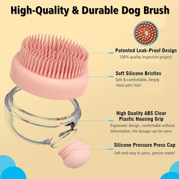 Dog Bath Scrubber Brush, 2 PCS Pet Dog Grooming Massage Shampoo Bath Brush with Soap and Shampoo Dispenser Soft Silicone Bristle for Long Short Haired Dogs Cats Shower