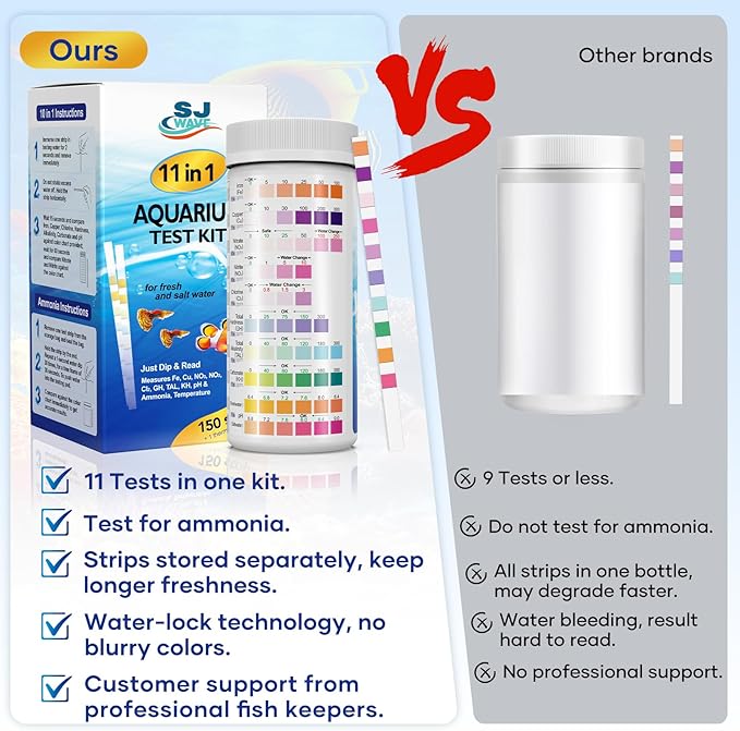 11 in 1 - Aquarium Test Strips | 950 Tests - 150 Strips | Fish Tank Aquariums Water Test Kit & ebook | Aquarium Thermometer | Fish Tank Water Testing Kit Includes 50 Ammonia Strips | Versatile Usage