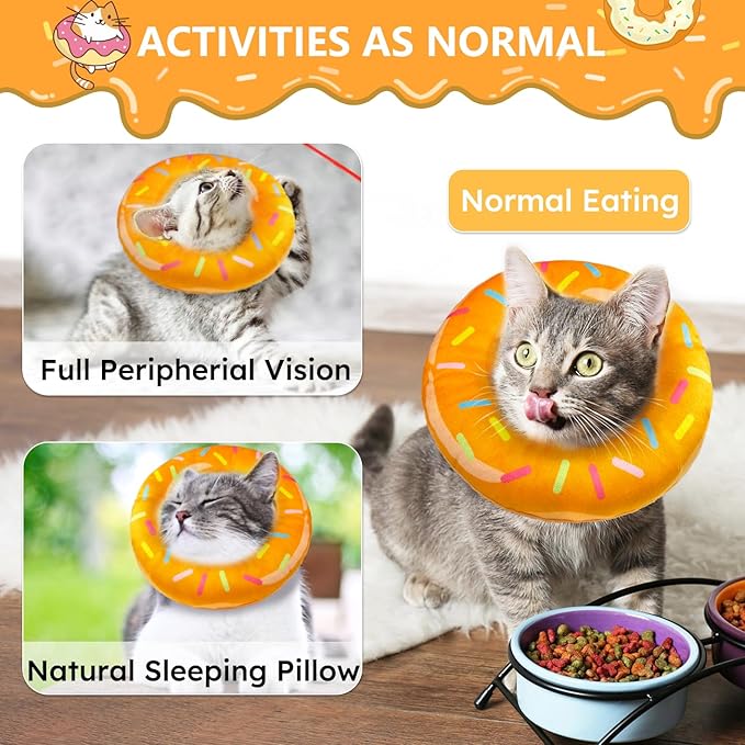 Cat Cone Collar Soft, Cat Recovery Collar for Wound Healing Cute Donut Adjustable Kitten Cones to Stop Licking Comfortable Lightweight Neck Elizabethan Collars for Kittens After Surgery
