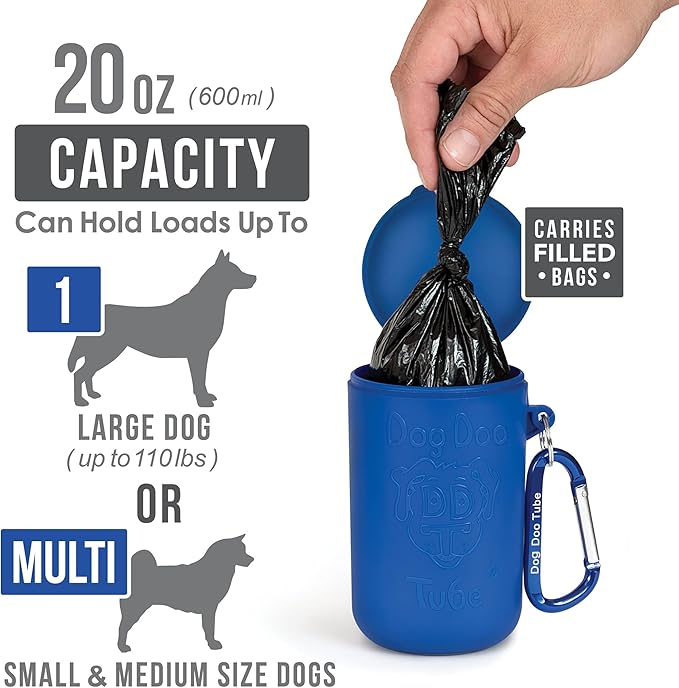 Dog Doo Tube Filled Dog Waste Bag Holders - Reusable Dog Poop Bag Tubes Designed to Keep in Odors and Germs