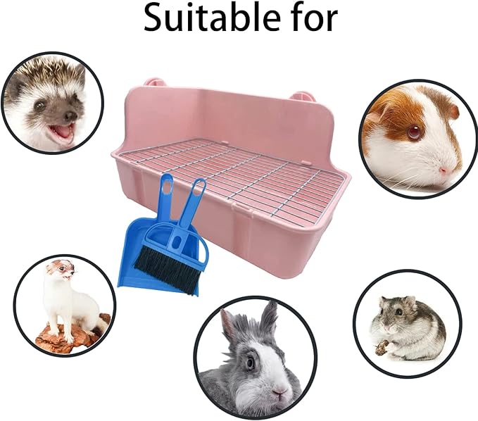 11Pcs Rabbit Litter Box Toilet,Bunny Corner Litter Bedding Plastic Square Grate Guinea Pig Bunny Ferret Hamster Hedgehog, Potty Trainer Bedding Box for Guinea Pig Ferret Hamster Hedgehog (Pink)