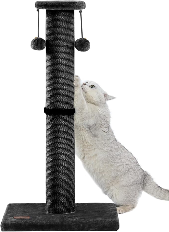 Kilodor 34Inch Tall Cat Scratching Post,4.3Inch Diameter Large Sisal Cat Scratch Post with Ball, Sturdy and Durable Cat Scratcher for Indoor Cats Adults Black
