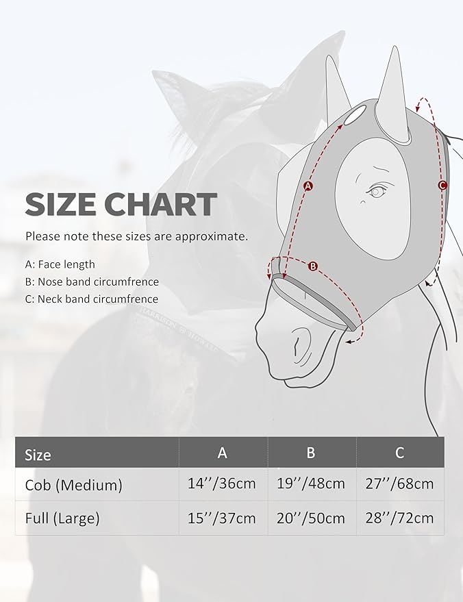 Harrison Howard Horse Fly Mask with Forelock Opening Stretch Breathable and Comfortable for Horses UV -Protection Grey M