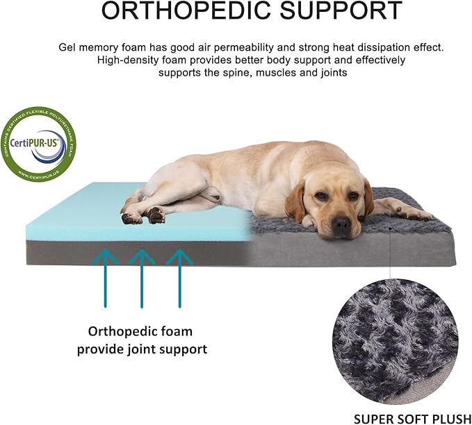 Orthopedic Memory Foam Bed for Medium Dogs, Cooling Crate Mat With Washable, Waterproof Lining, M(29inch,45Lbs)
