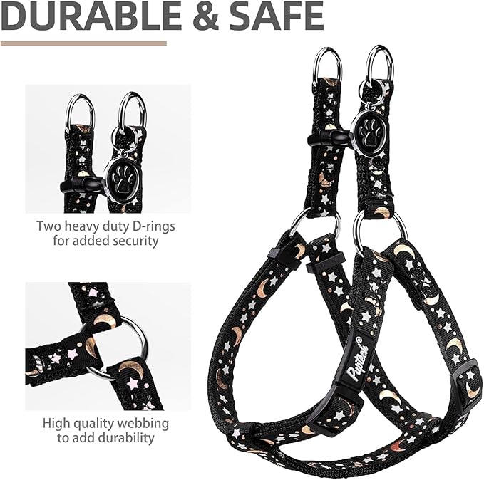 PUPTECK No Pull Dog Harness Soft Adjustable Basic Nylon Step in Puppy Vest Outdoor Walking with ID Tag, Moon Star Black, S