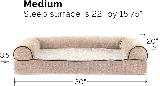 FurHaven Soft, Orthopedic Foam Sofa Dog Bed with Washable & Removable Cover - Sherpa/Chenille - Cream, Dogs Up to 35 lbs - Medium
